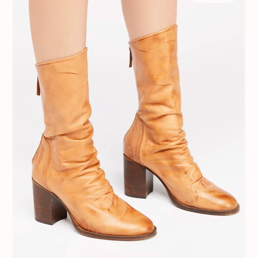 Free People Tan Elle Block Heel Boots